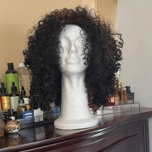 Real Hair Curly Black and Brown Wig